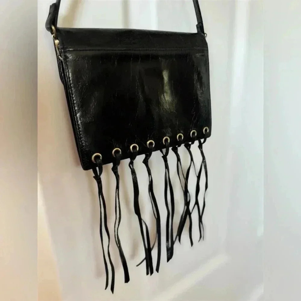 Hobo Leather Crossbody Purse with Fringe Tassel, Removable Shoulder Strap - Picture 11 of 12